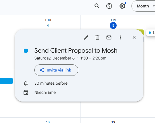 Google Calendar Event
